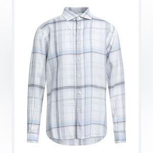 Ermenegildo Zegna Light Grey Linen Button down Plaid shirt NWT Medium